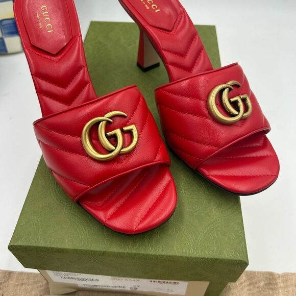 Women's Gucci GG Marmont Leather slide sandals size 39 made in Italy - Picture 2 of 11